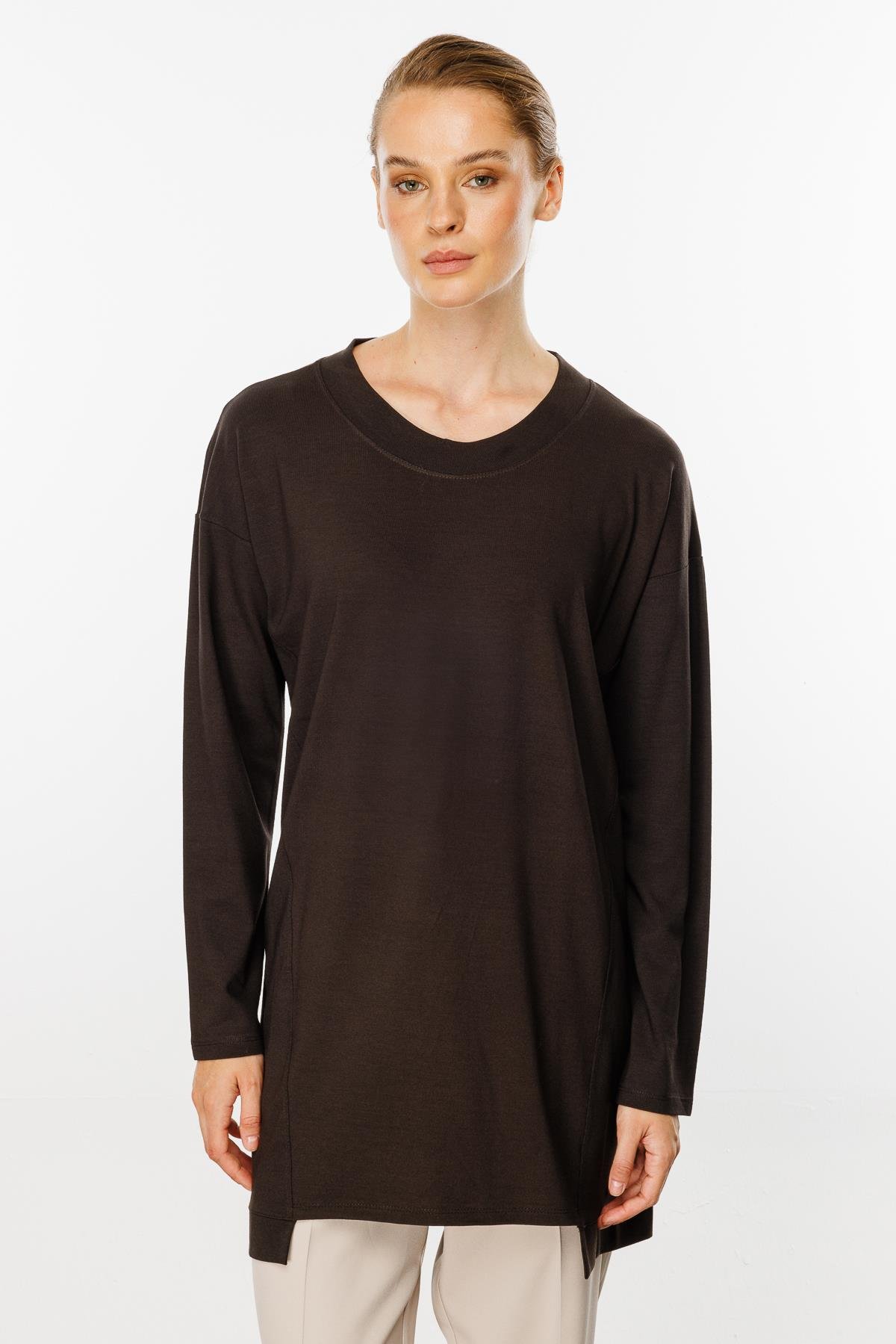 Mutlu Ertan Kadın Basic Örme Tunik Kahve 30227