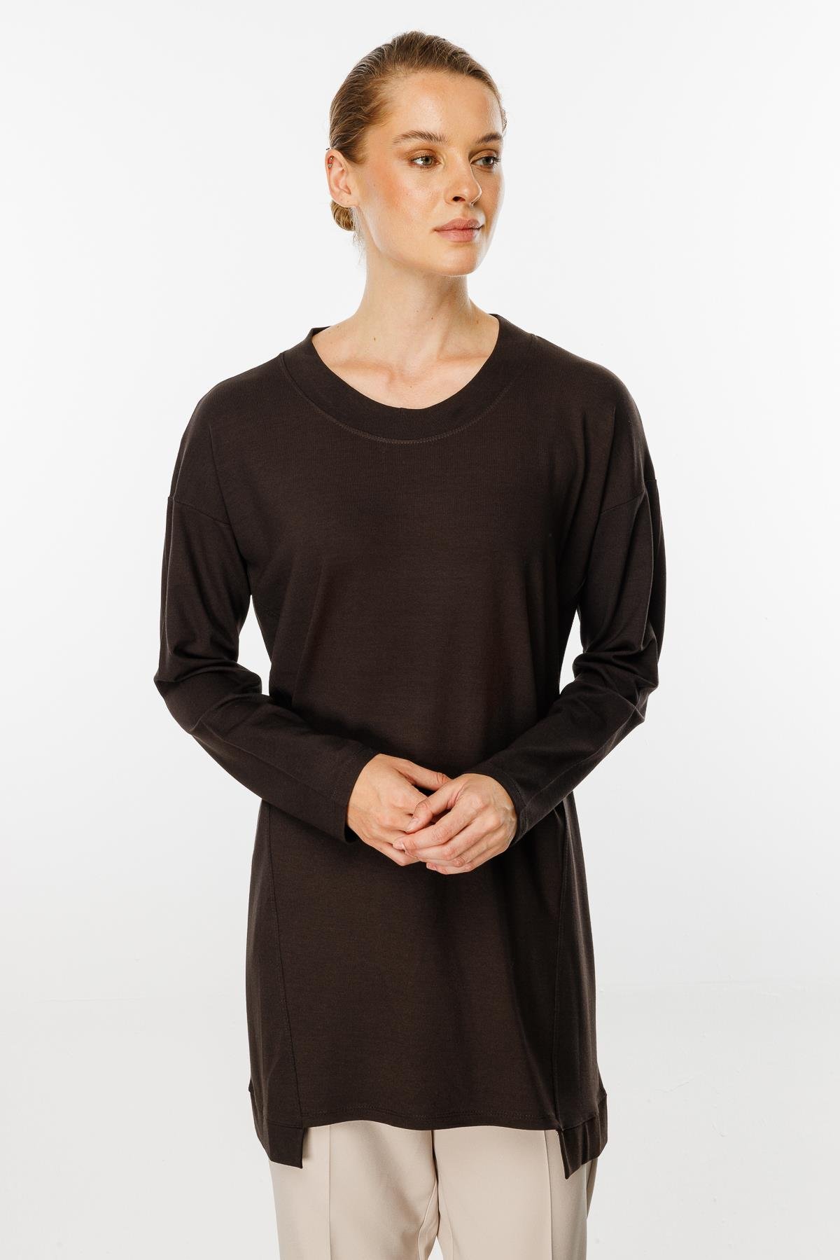 Mutlu Ertan Kadın Basic Örme Tunik Kahve 30227