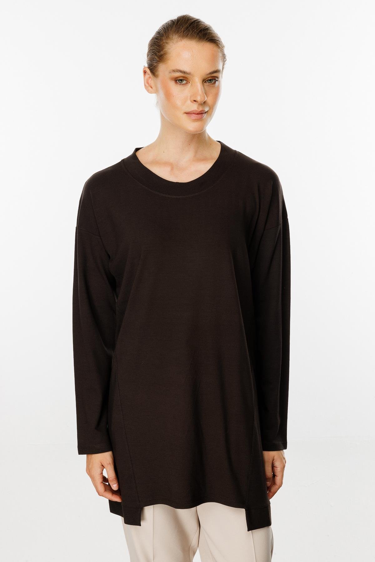 Mutlu Ertan Kadın Basic Örme Tunik Kahve 30227
