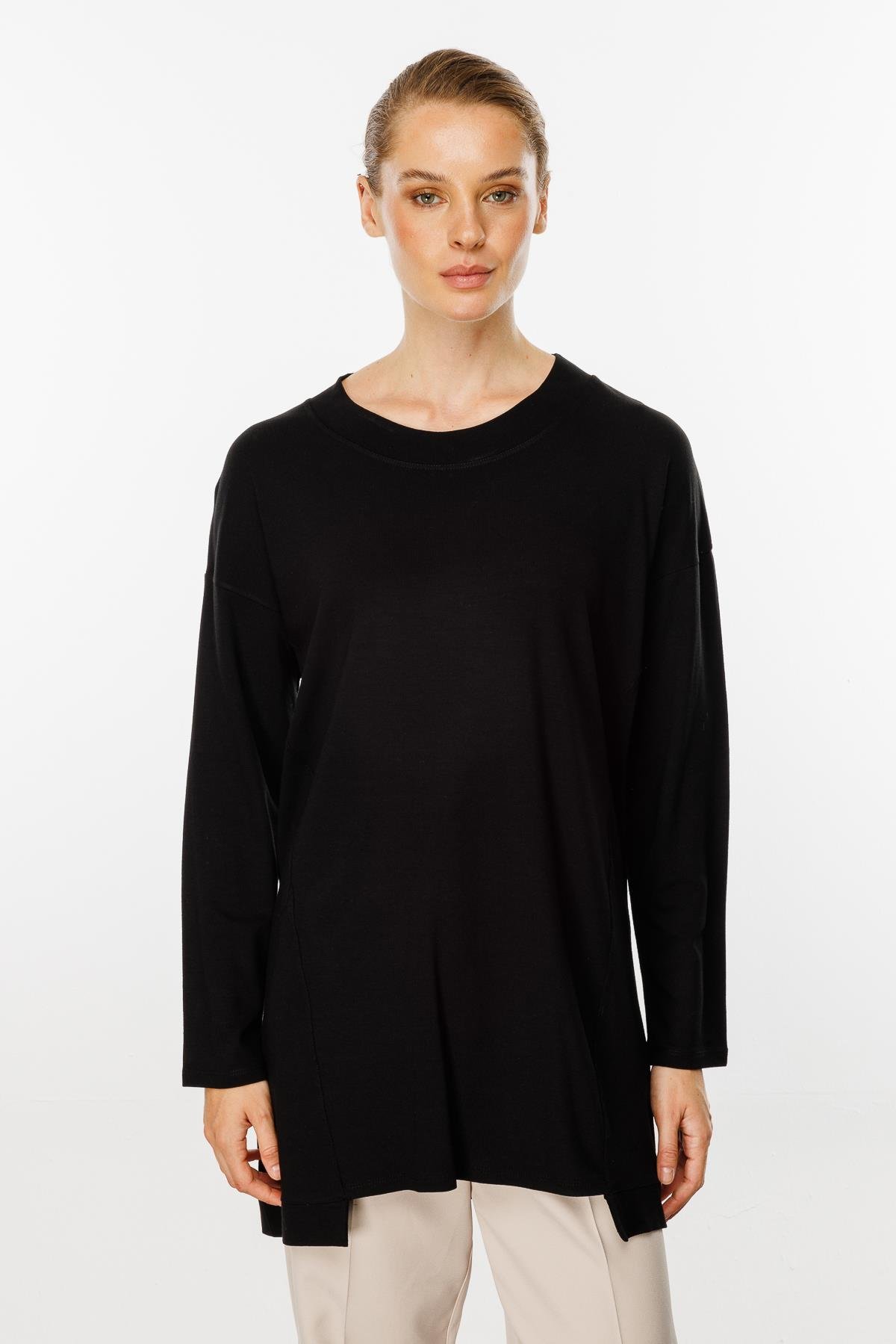 Mutlu Ertan Kadın Basic Örme Tunik Siyah 30227