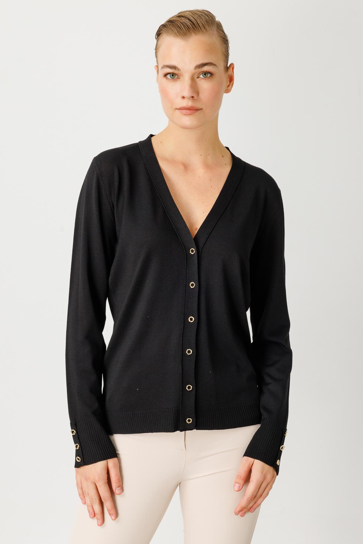 Mutlu Ertan Kadın V Yaka Basic Triko Hırka Siyah 20114