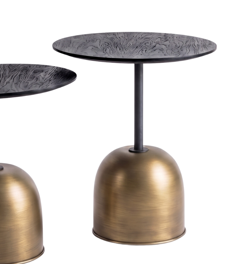 Astana Brass Leg Wooden Double Side Table Set Black
