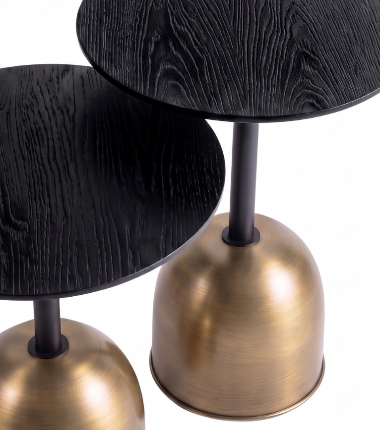 Astana Brass Leg Wooden Double Side Table Set Black