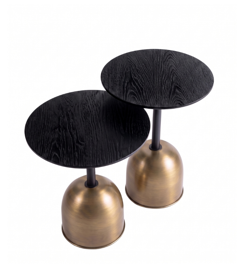 Astana Brass Leg Wooden Double Side Table Set Black