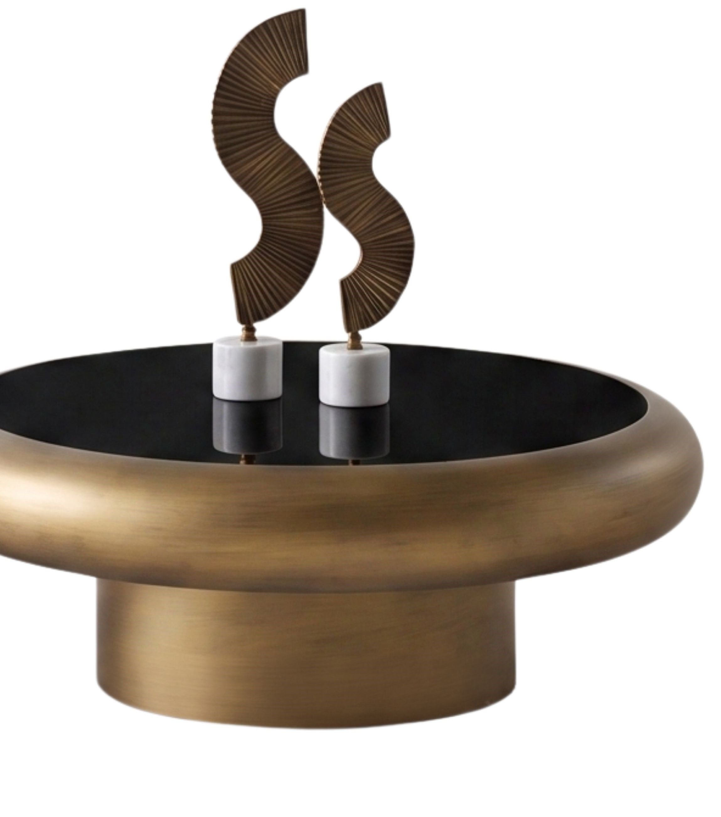 Belukha Brass Ahşap Cam Yuvarlak 2'li Orta Sehpa Takımı