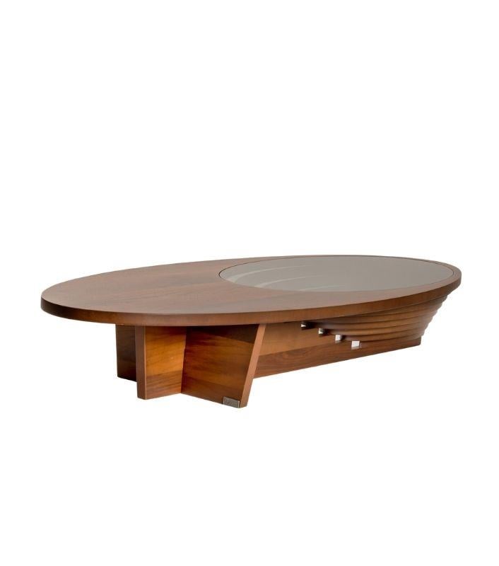 Bloom Wooden Glass Detail Coffee Table Walnut