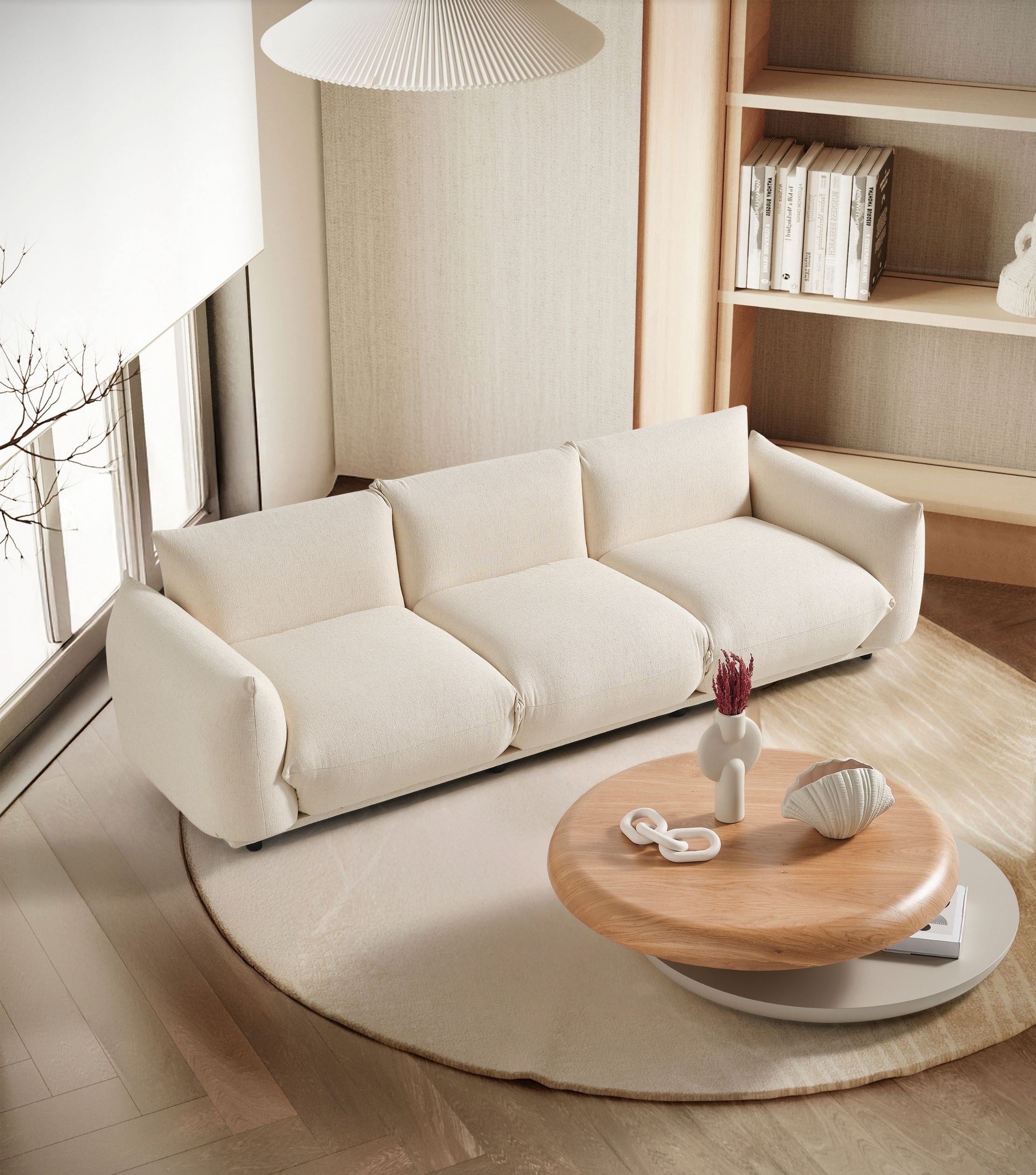 Gironde Wooden Adjustable Coffee Table on Wheels Beige