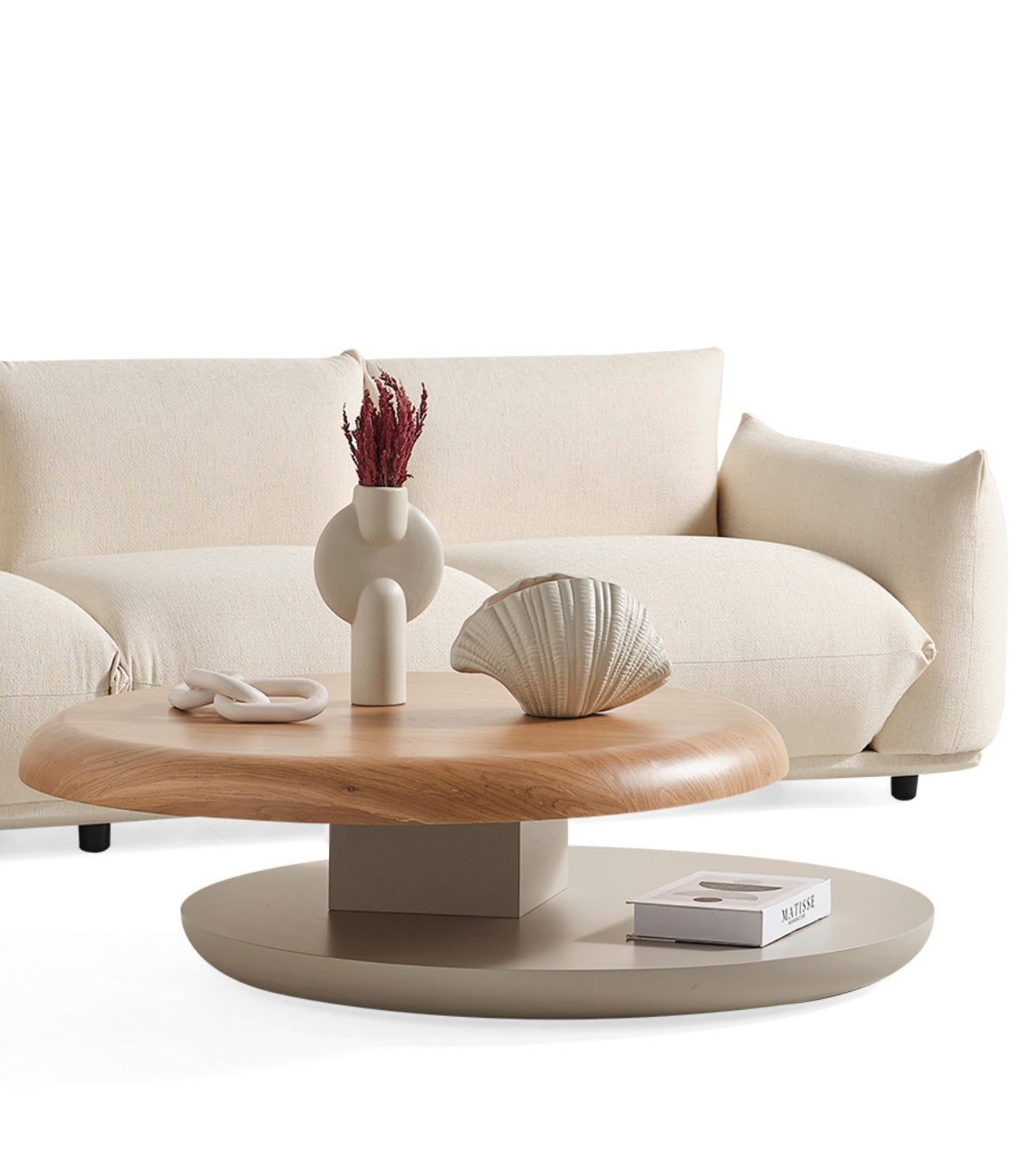 Gironde Wooden Adjustable Coffee Table on Wheels Beige