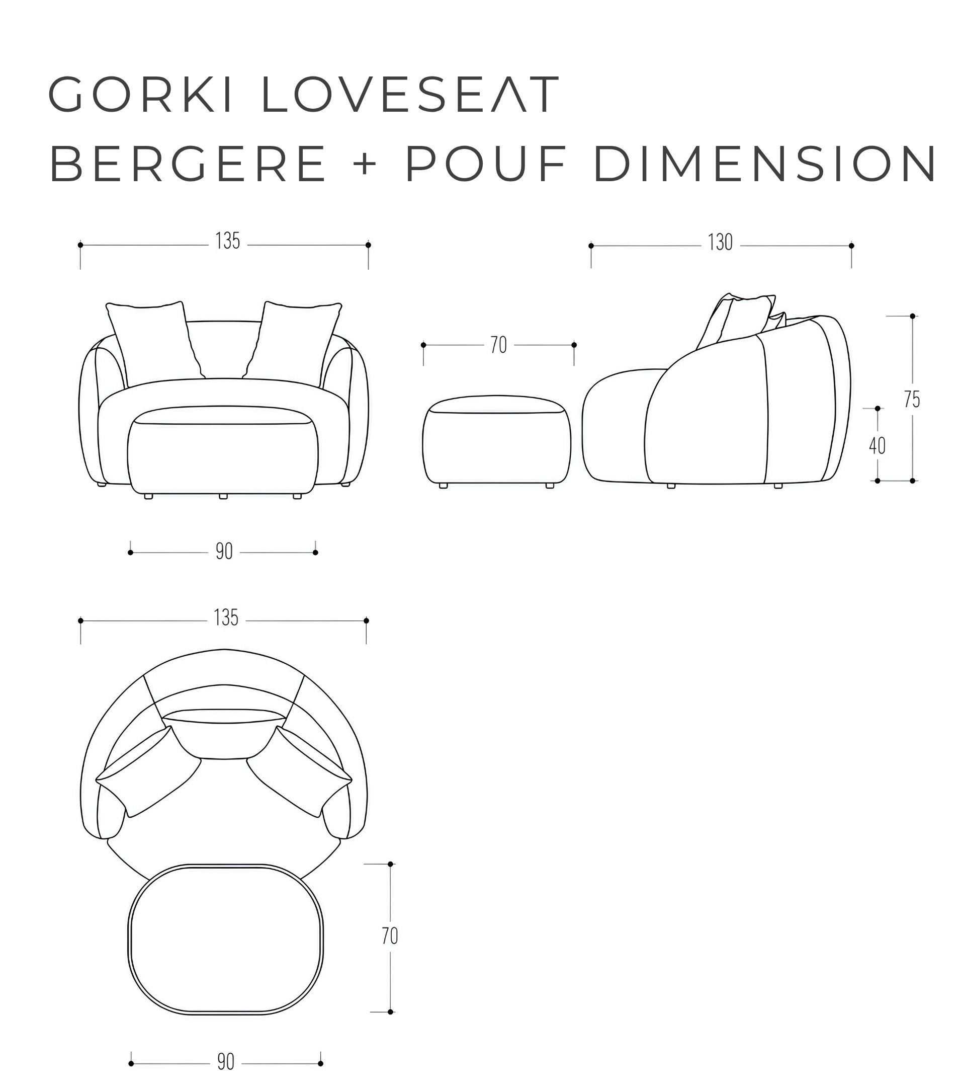 Gorki Loveseat Bej Berjer ve Puf Takım