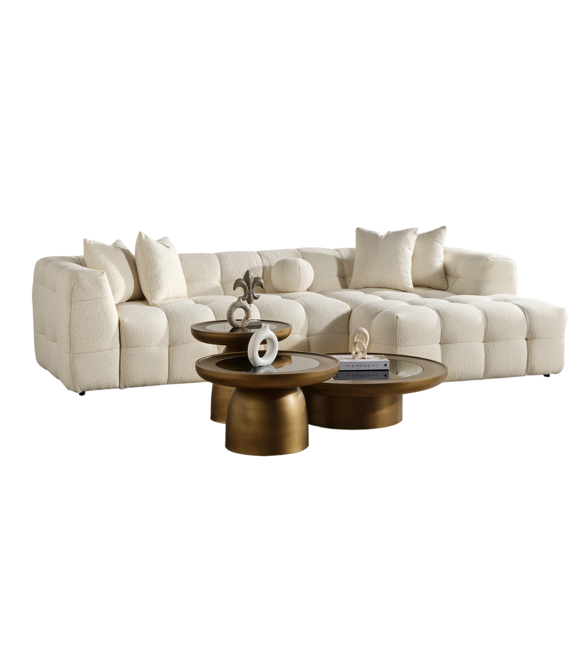 Hills Ahşap Üçlü Orta Sehpa Takımı Cam Detay Mushroom Brass