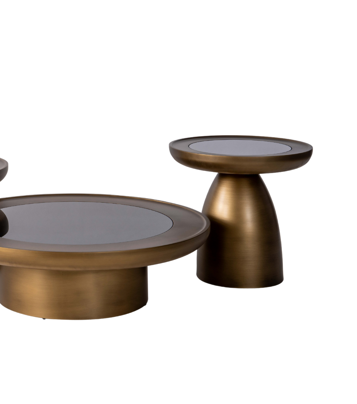 Hills Ahşap Üçlü Orta Sehpa Takımı Cam Detay Mushroom Brass