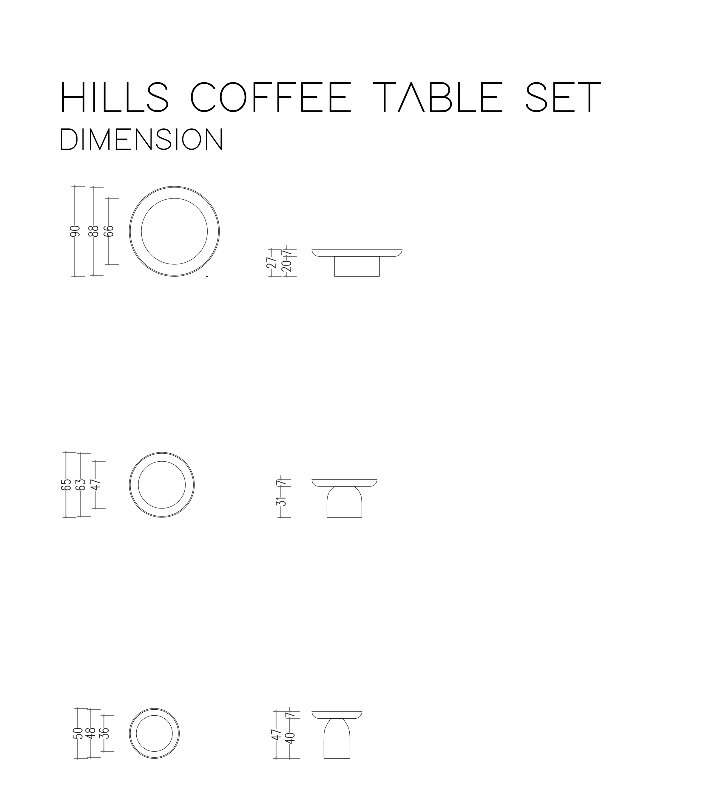 Hills Ahşap Üçlü Orta Sehpa Takımı Cam Detay Mushroom Brass