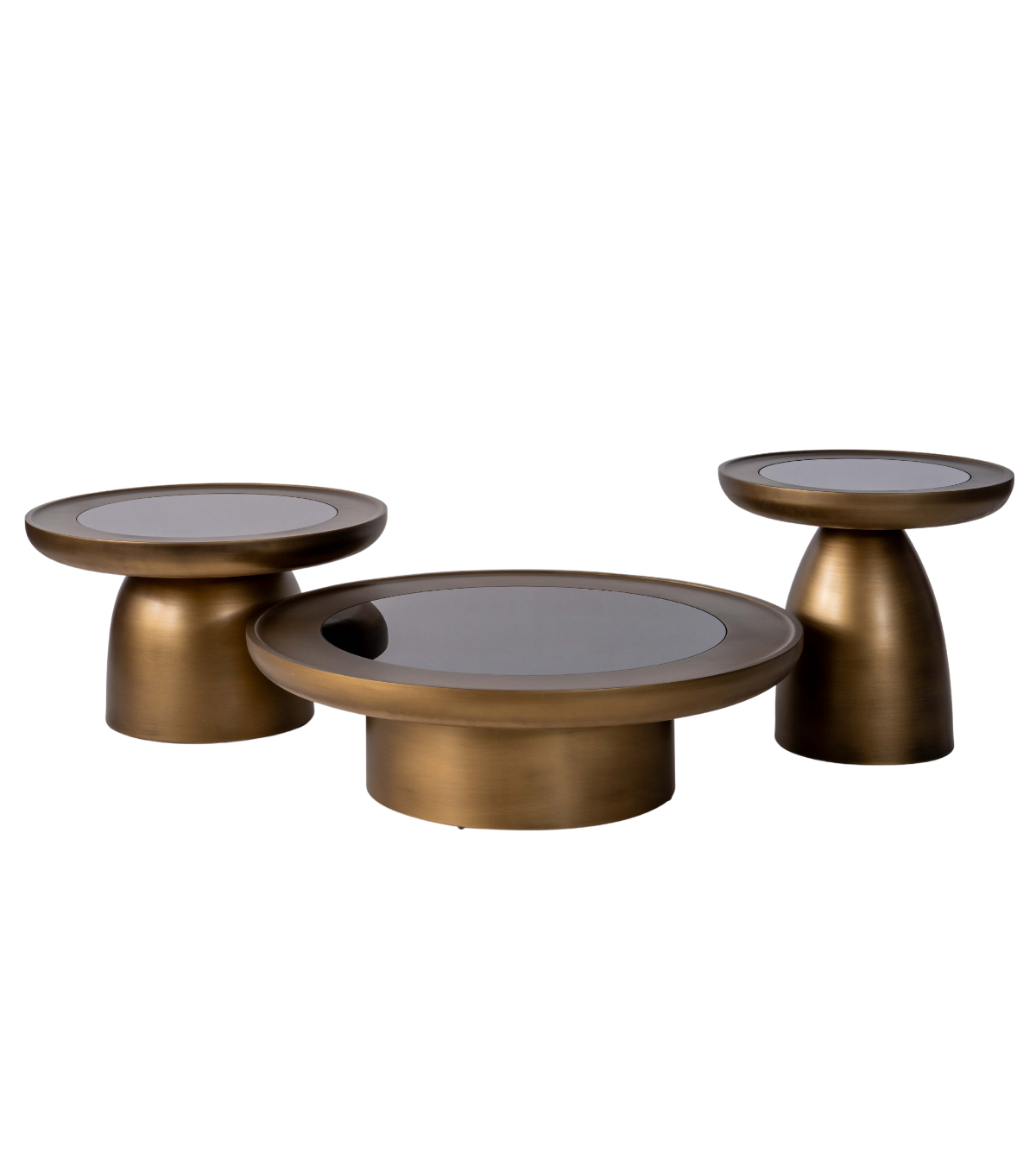 Hills Ahşap Üçlü Orta Sehpa Takımı Cam Detay Mushroom Brass