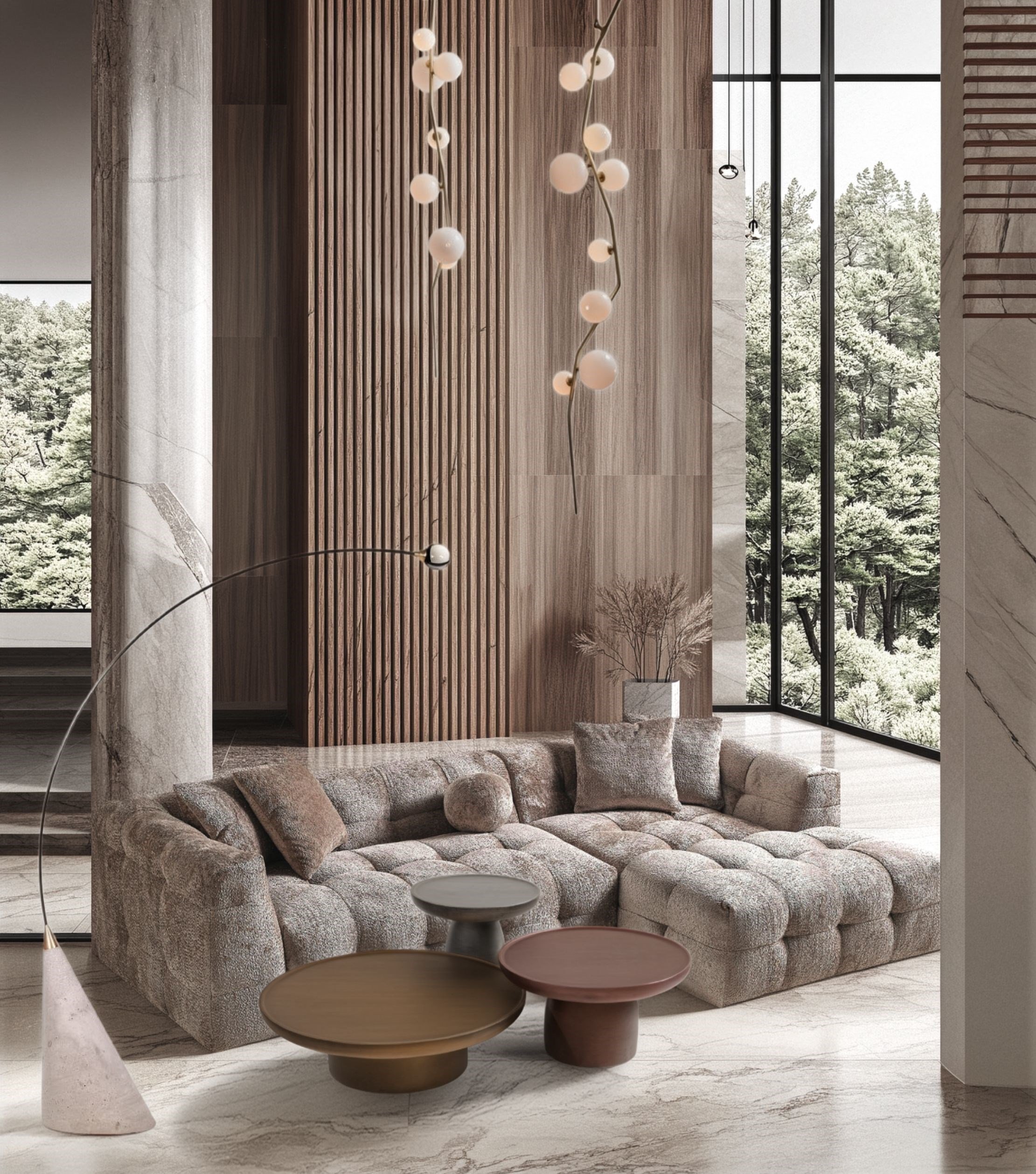 Hills Ahşap Üçlü Orta Sehpa Takımı Mushroom Color