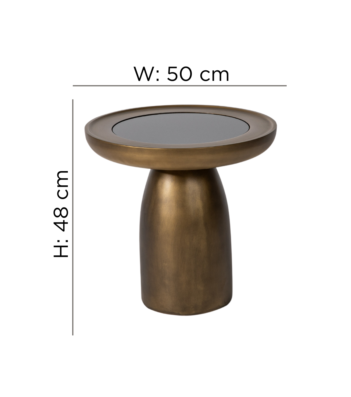 Hills Ahşap Yan Sehpa Cam Detay Mushroom Brass