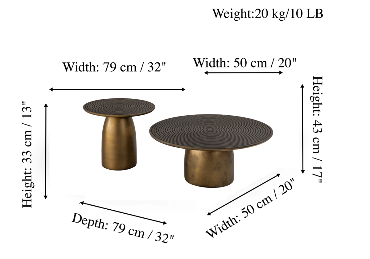 Khufu Ahşap İkili Orta Sehpa Takımı Brass