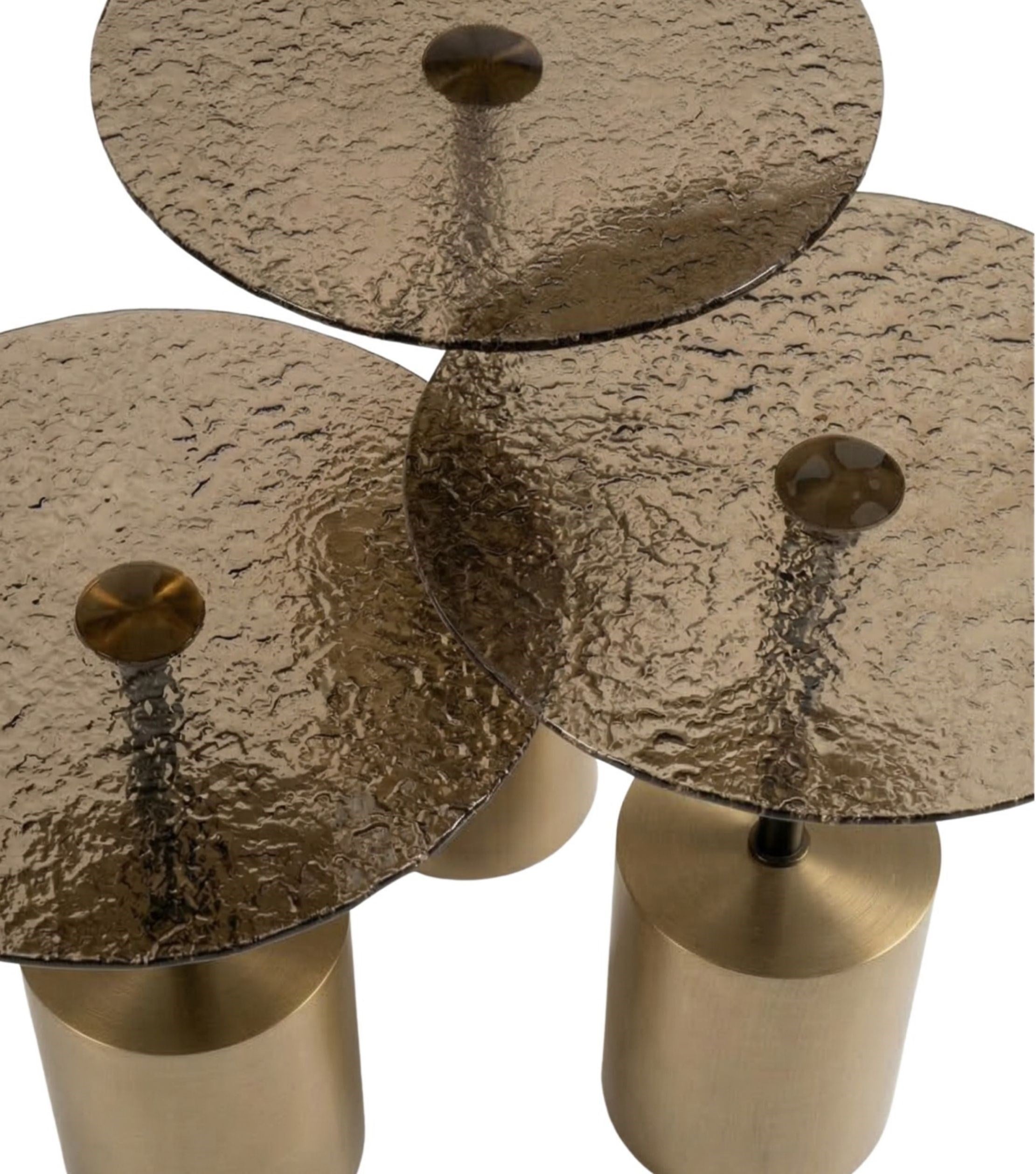 Ludwig Füzyon Cam Detay Brass Ahşap Üçlü Yan Sehpa Takımı