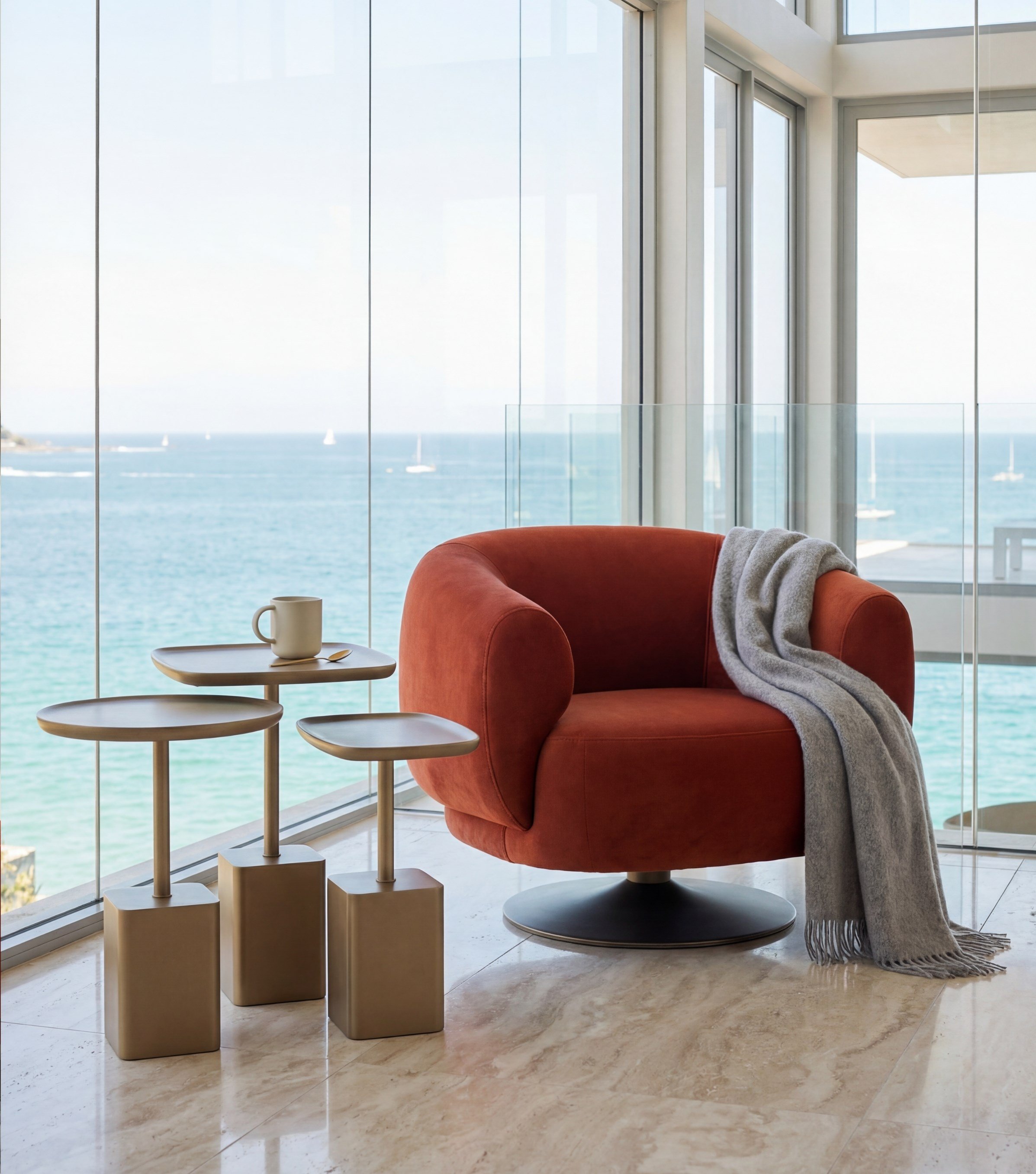 Paraggi Swivel Leg Armchair Velvet Terracotta