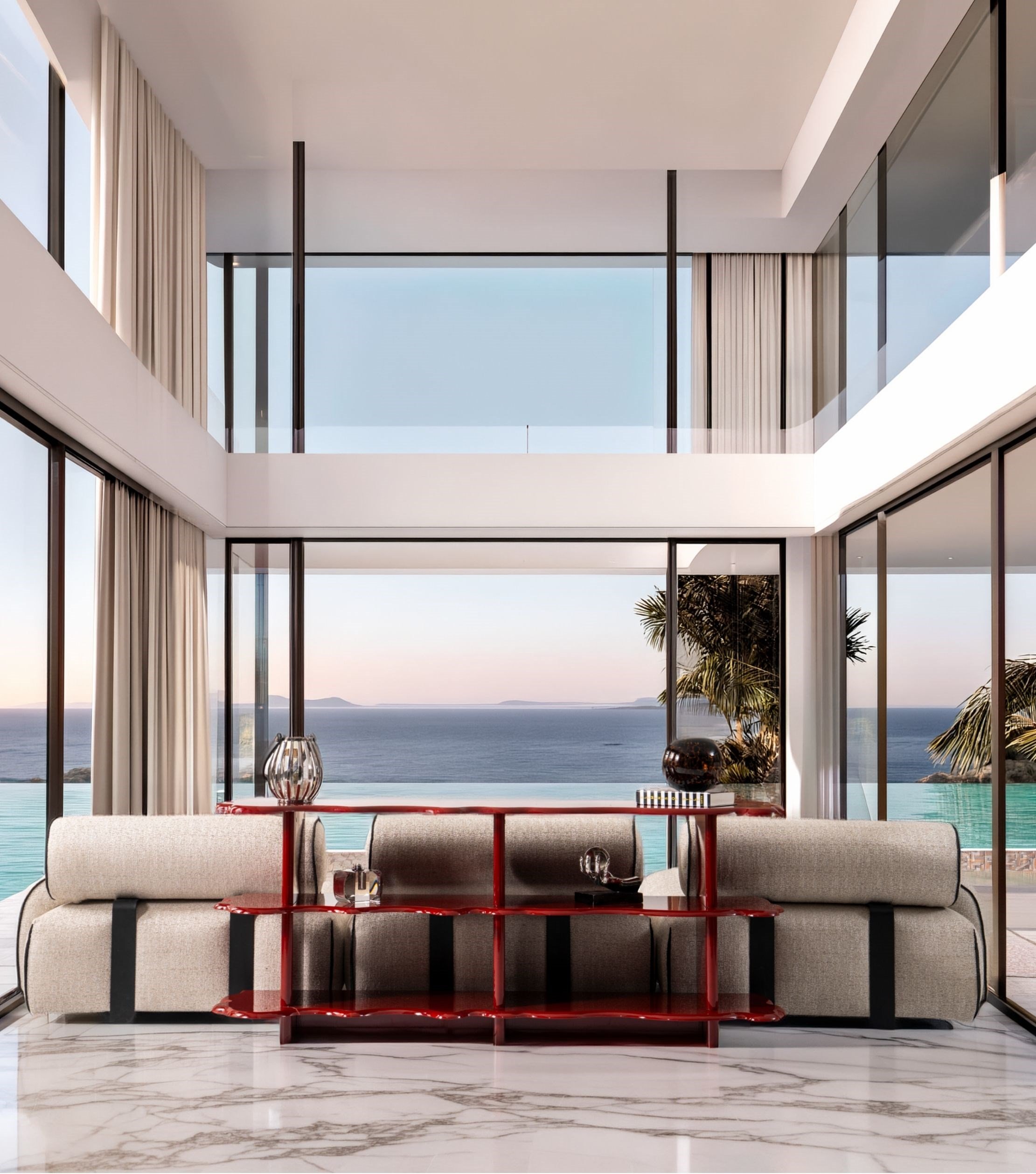 Petra High Gloss Lacquered Wooden Console Red