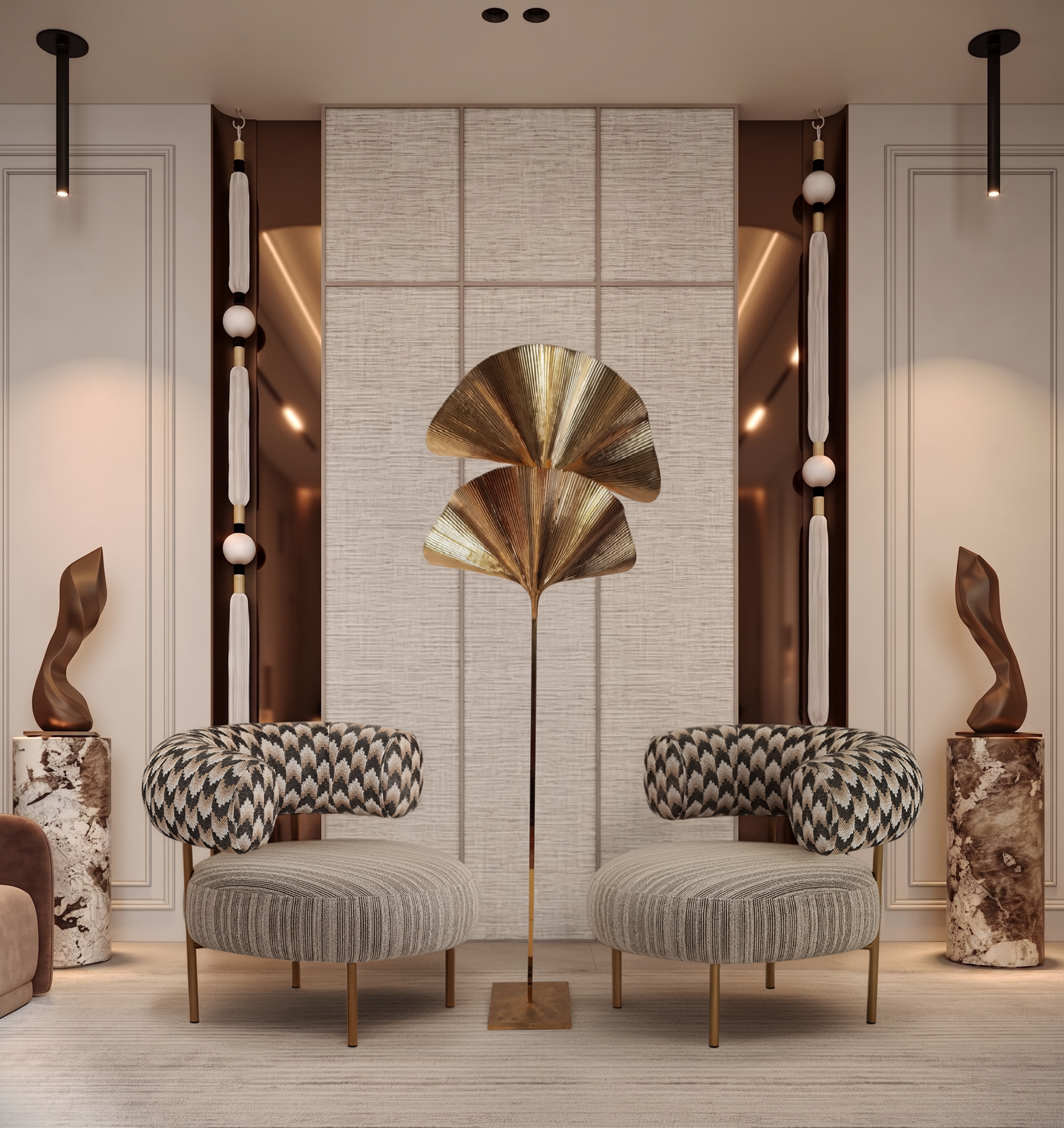 Pietro Armchair Green with Antique Brass Finish Metal Legs