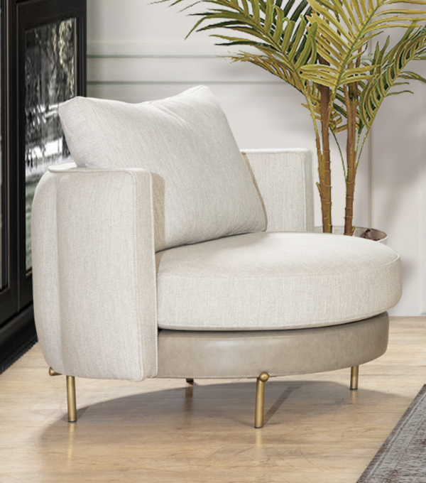 Positano Leather Detail Metal Leg Armchair Beige