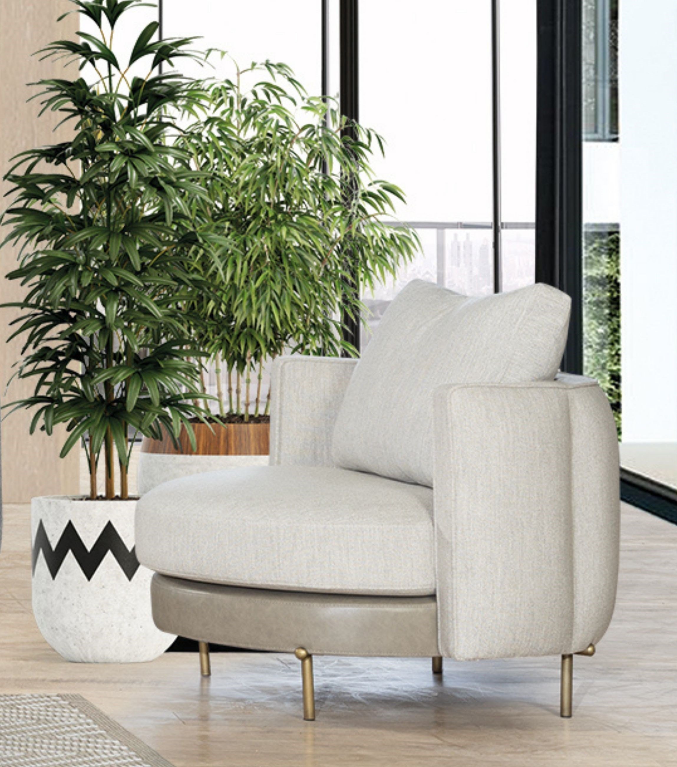 Positano Leather Detail Metal Leg Armchair Beige