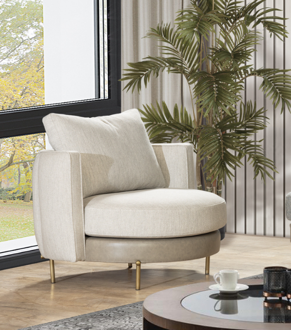 Positano Leather Detail Metal Leg Armchair Beige