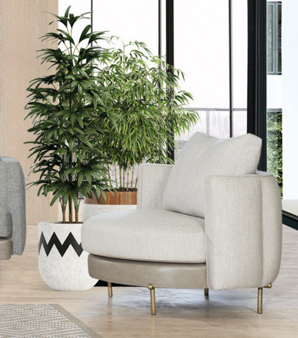 Positano Leather Detail Metal Leg Armchair Beige
