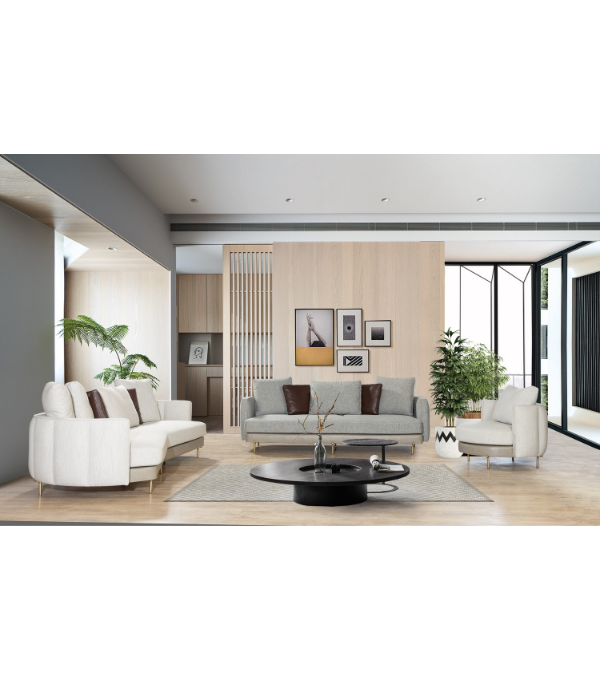 Positano Leather Detail Metal Leg Armchair Beige