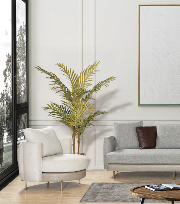 Positano Leather Detail Metal Leg Armchair Beige