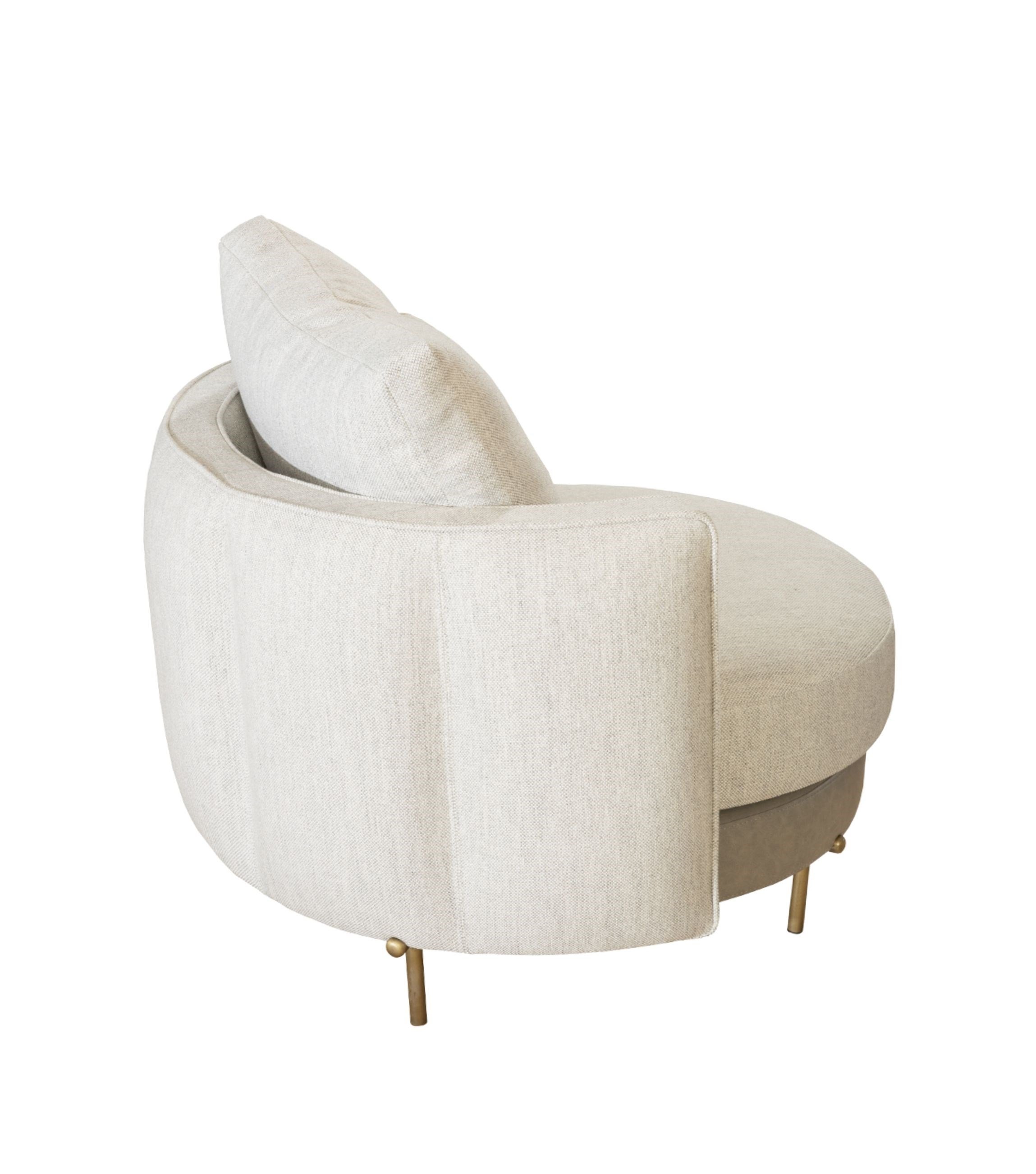 Positano Leather Detail Metal Leg Armchair Beige