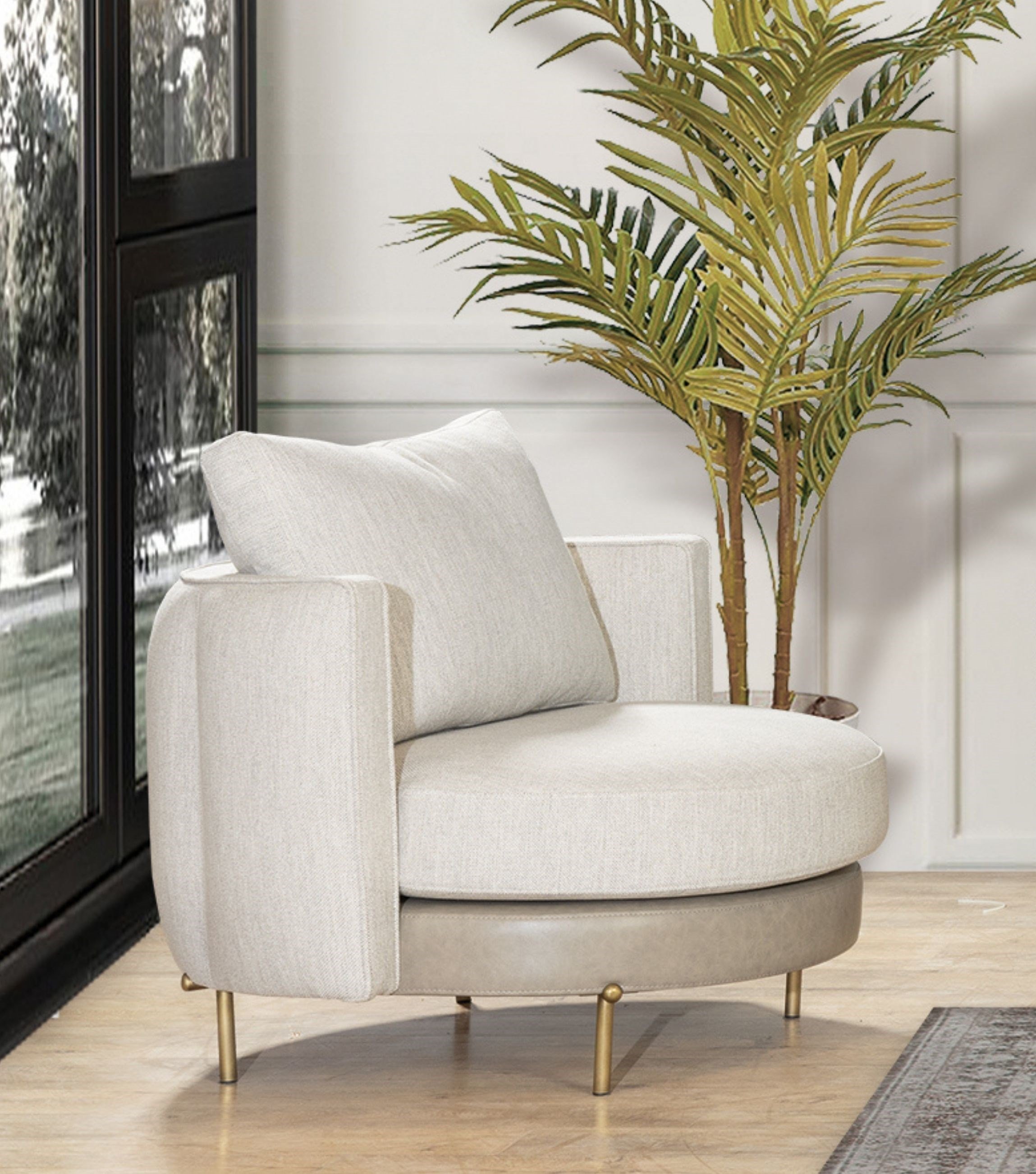 Positano Leather Detail Metal Leg Armchair Beige