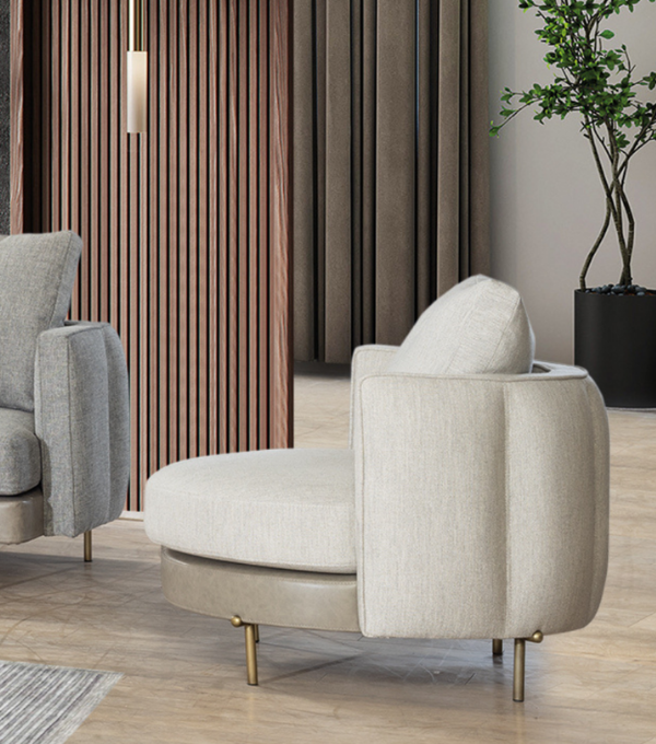 Positano Leather Detail Metal Leg Armchair Beige