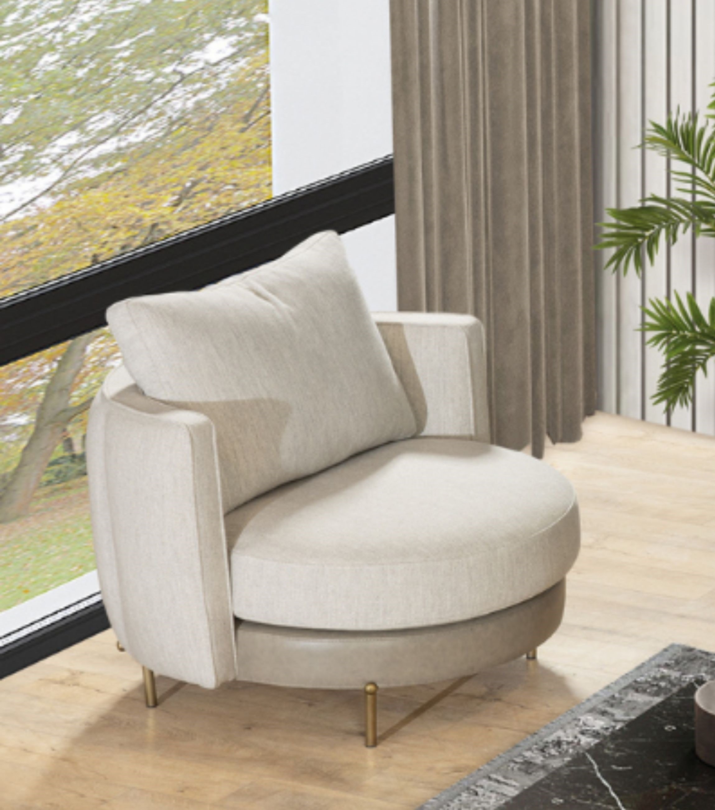 Positano Leather Detail Metal Leg Armchair Beige