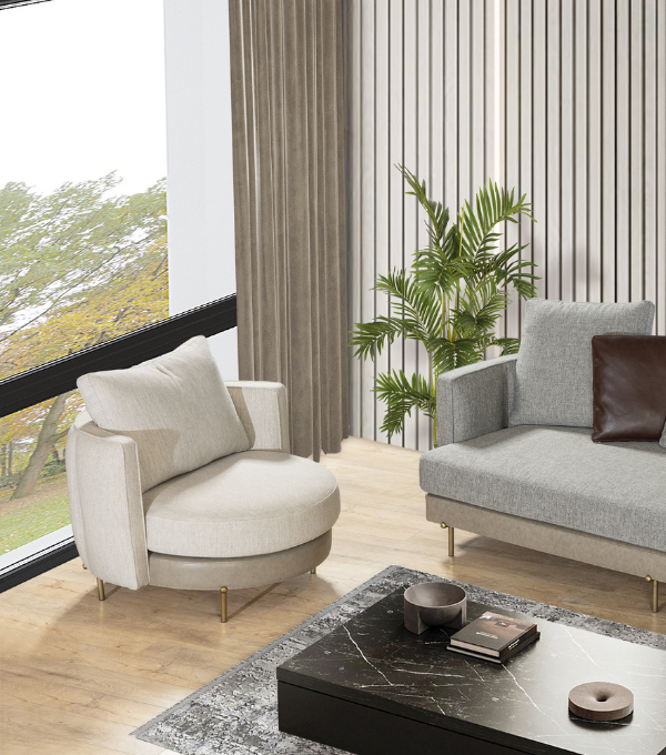 Positano Leather Detail Metal Leg Armchair Beige
