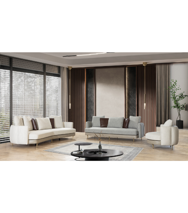 Positano Leather Detail Metal Leg Armchair Beige