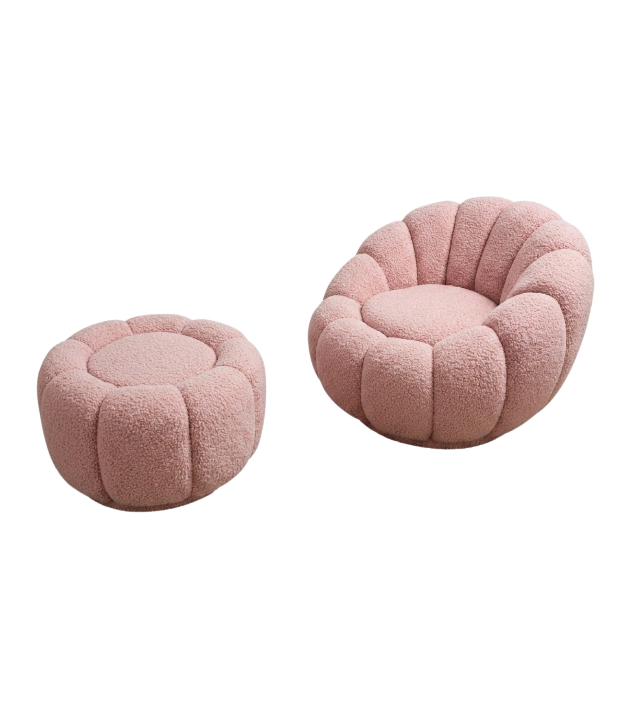 Potter Açık Pembe Teddy Döner Ayaklı Berjer ve Puf Takım