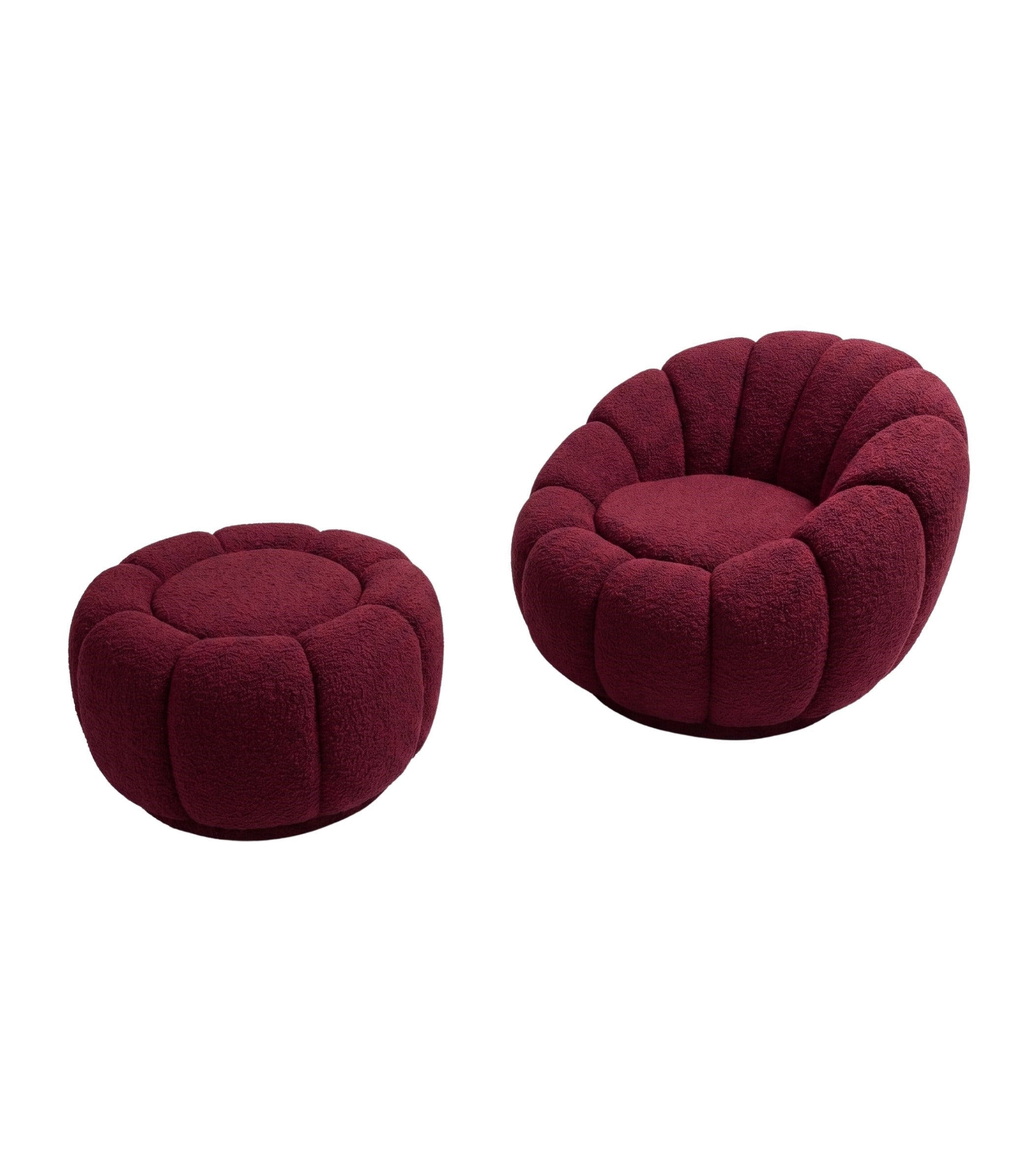 Potter Bordo Teddy Döner Ayaklı Berjer ve Puf Takım
