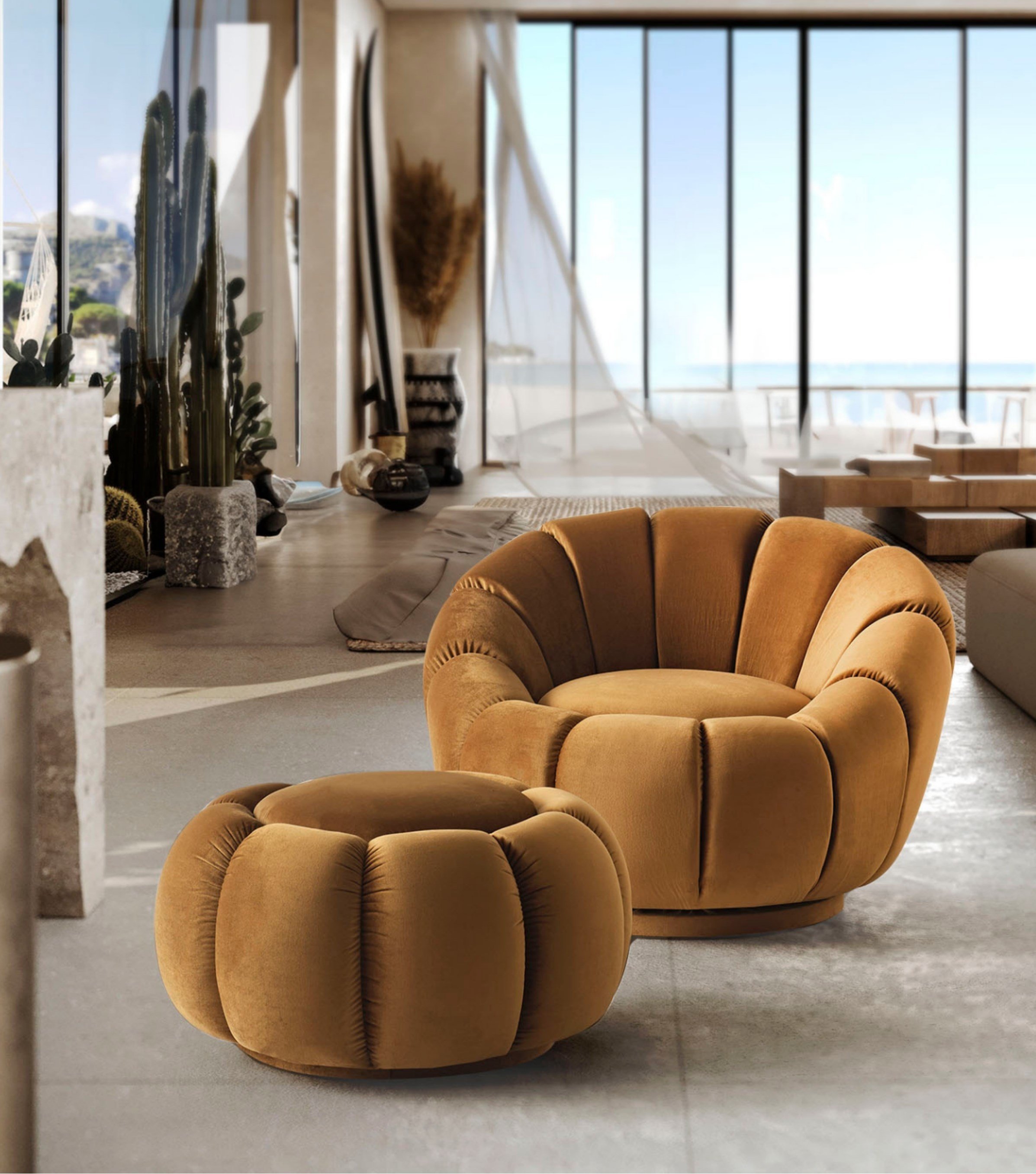 Potter Swivel Armchair and Ottoman Set 1013