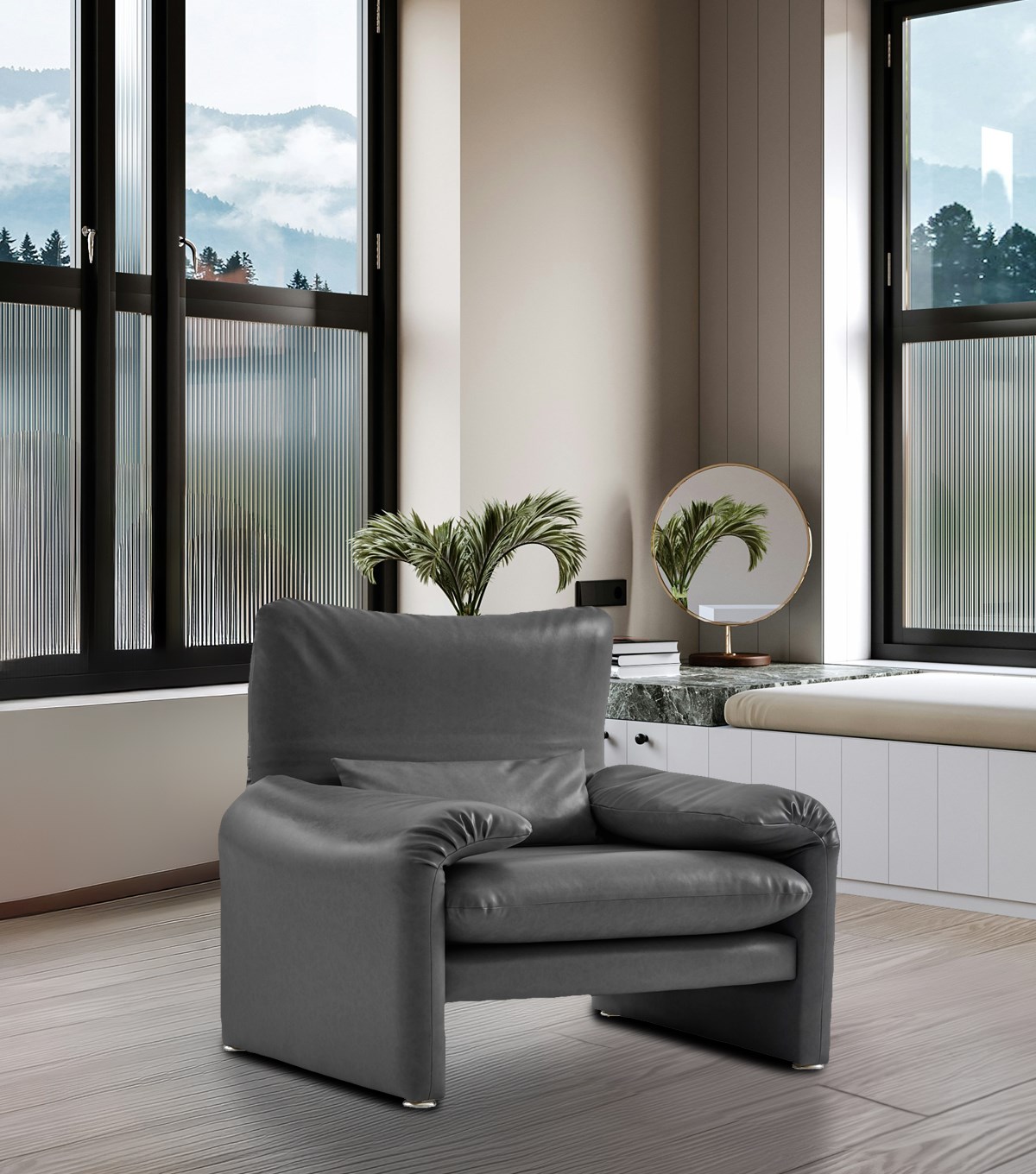 Proteo Comfort Mekanizmalı Koyu Antrasit Deri Berjer
