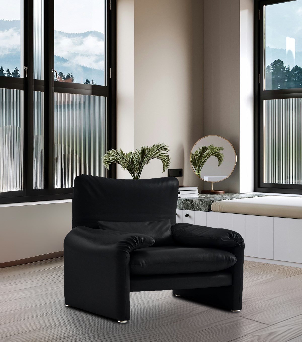 Proteo Comfort Mekanizmalı Siyah Deri Berjer