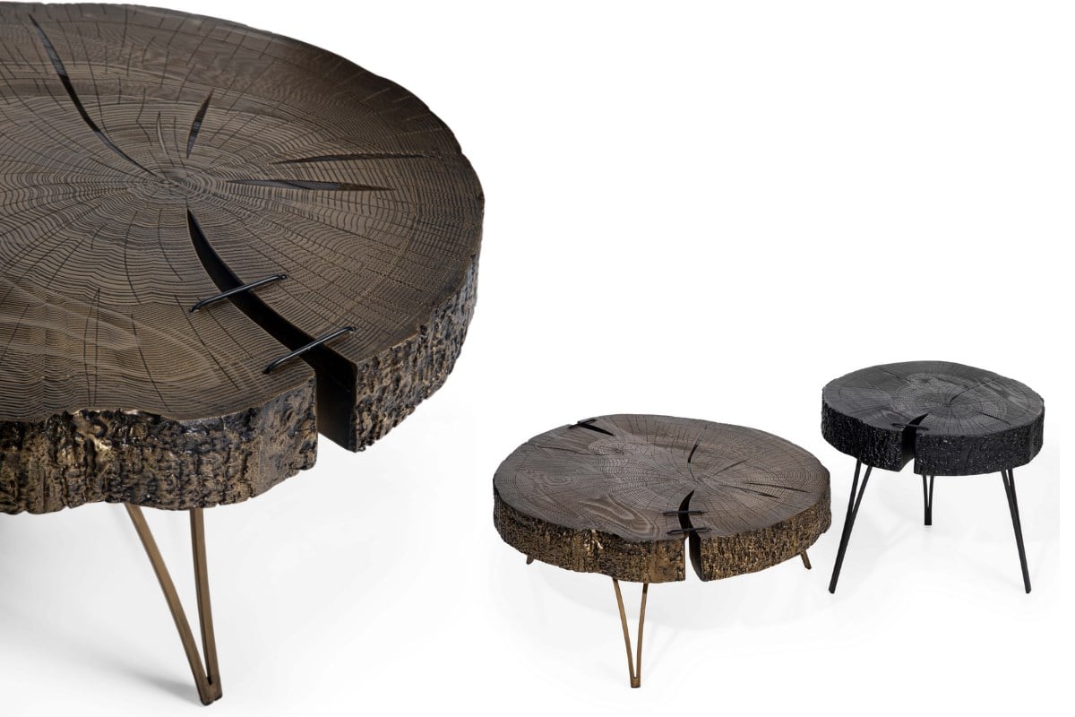 Ruby Set Of Two Wooden Coffee Table Brass