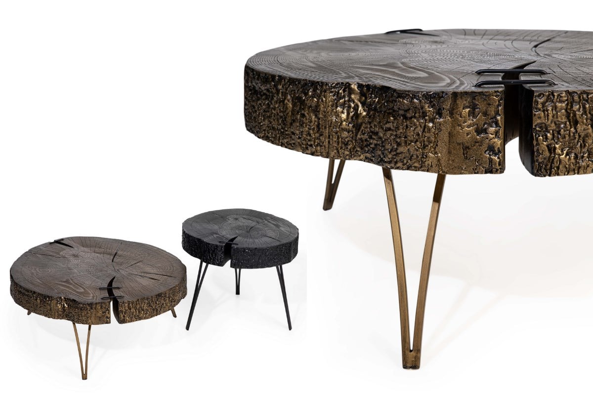 Ruby Set Of Two Wooden Coffee Table Brass