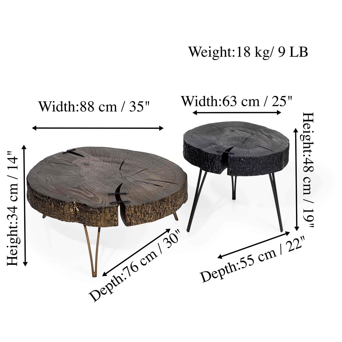 Ruby Set Of Two Wooden Coffee Table Brass