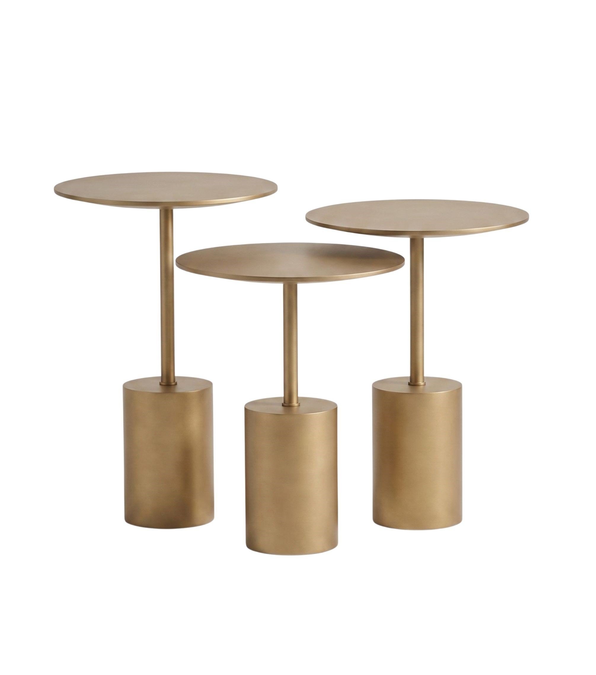 Saignon Full Brass Ahşap 3'lü Yan Sehpa Takımı