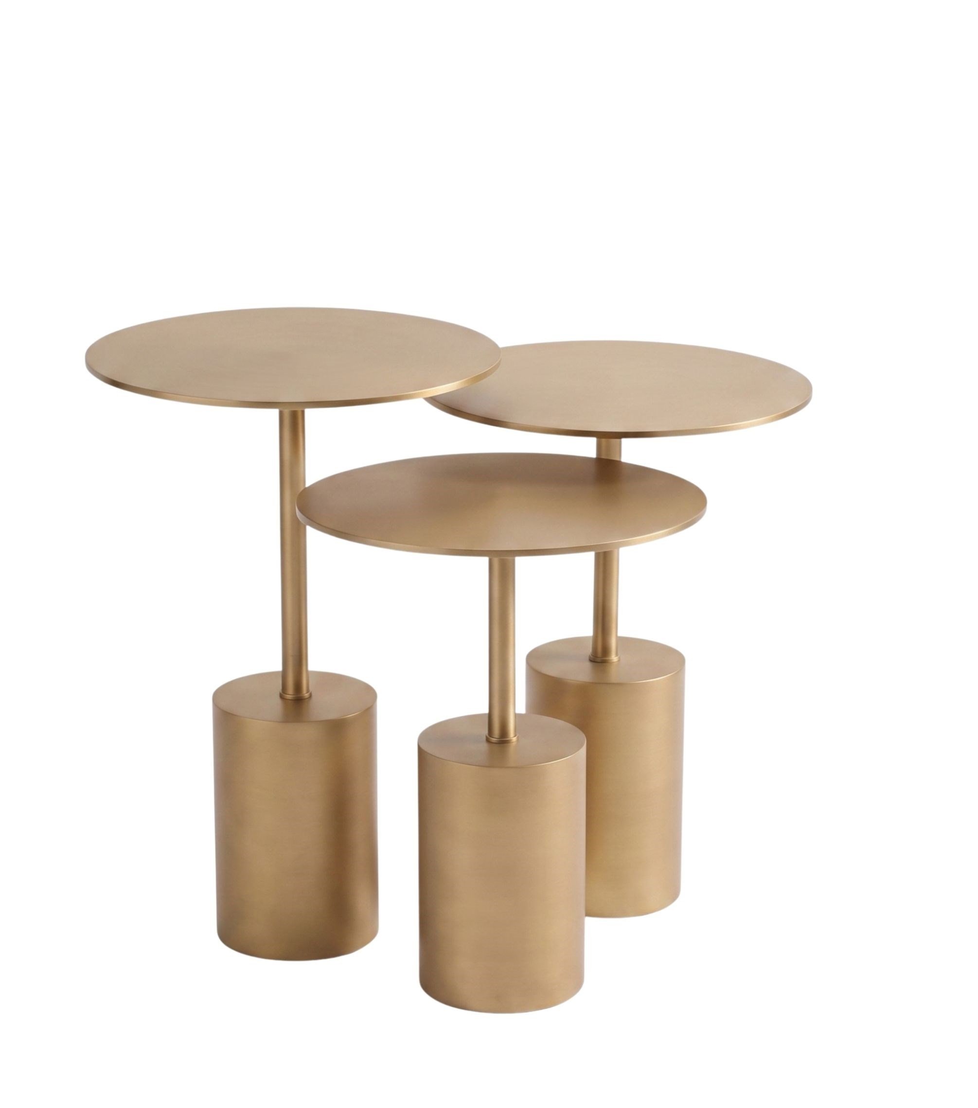 Saignon Full Brass Ahşap 3'lü Yan Sehpa Takımı