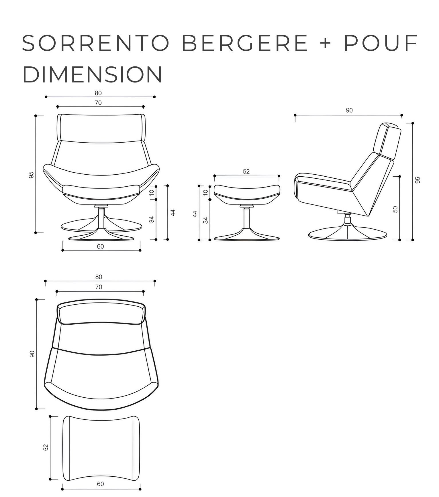 Sorrento Yeşil Ahşap Koyu Meşe Metal Ayak Berjer Puf Takımı