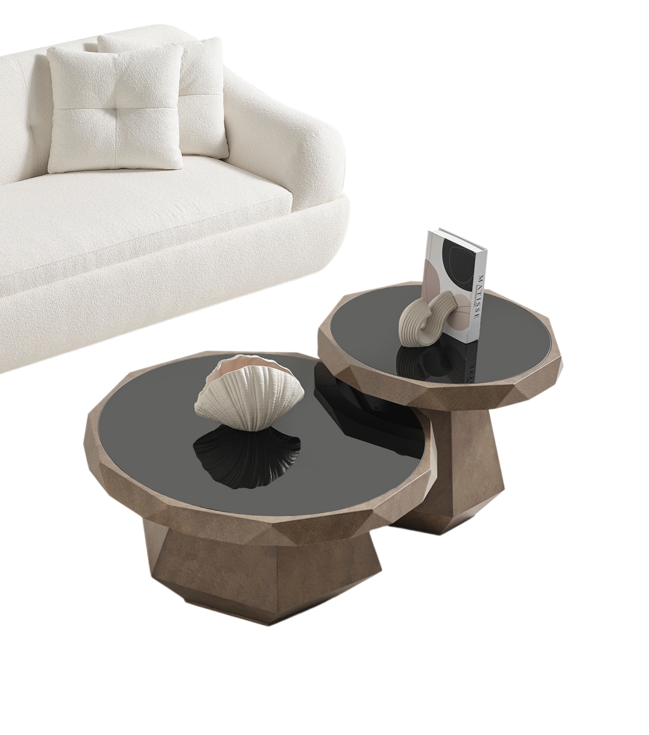 Talmont Wooden Two Piece Coffee Table Set Glass Detail Sand