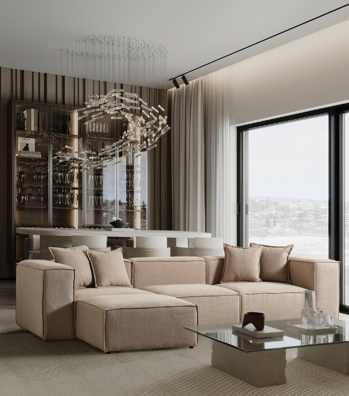 Volye Comfort Köşe Koltuk Dokuma Keten Koyu Bej 1003