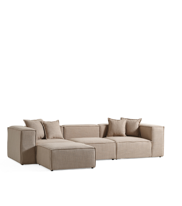 Volye Comfort Köşe Koltuk Dokuma Keten Koyu Bej 1003